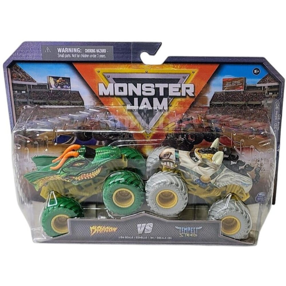 2024 Monster Jam Series 30 Doubles Pack Dragon Vs Tempest Steed Trucks 1:64 New